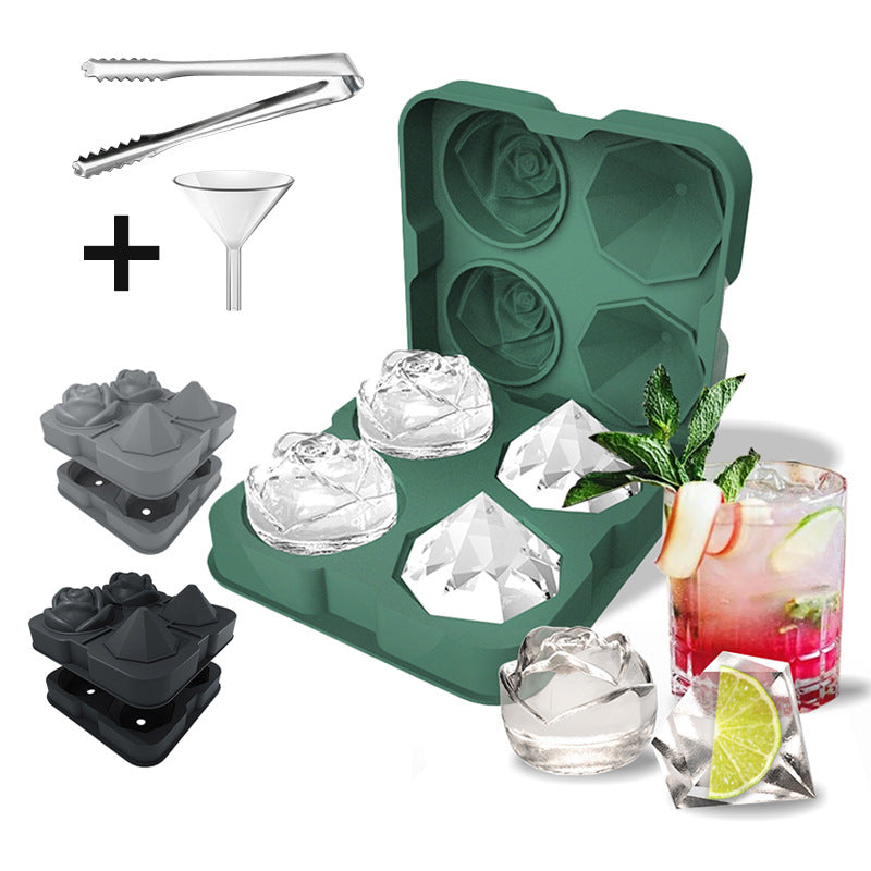 Lumora Crystal Rose ice molds - rose and diamond silicone ice tray with funnel