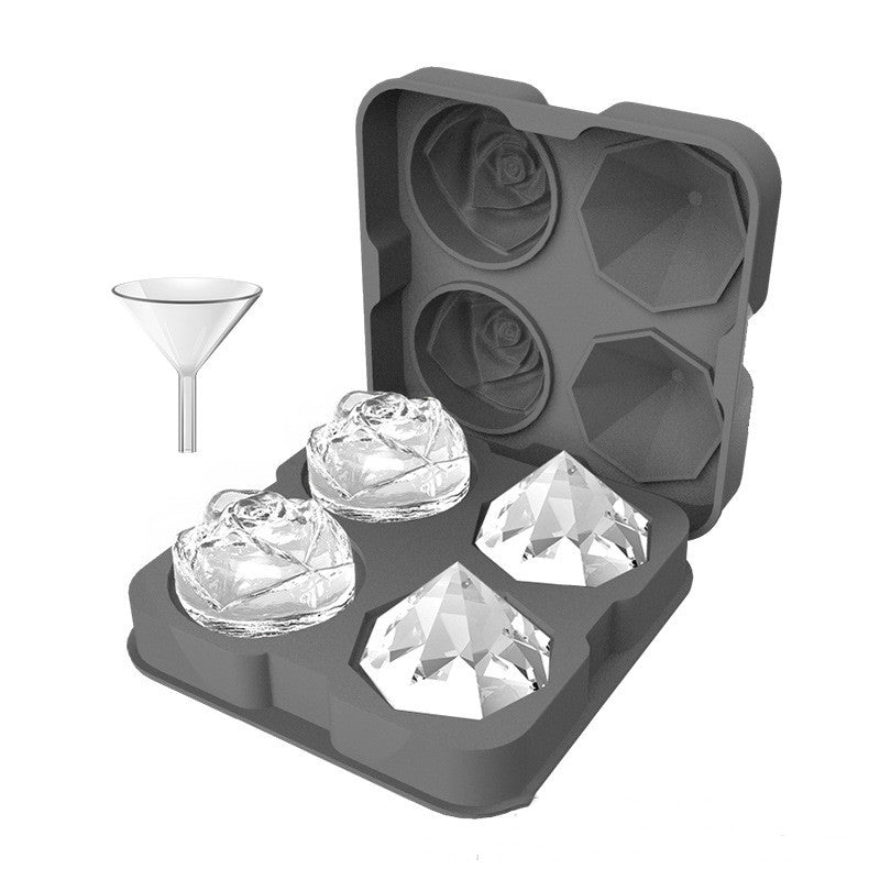 Lumora Crystal Rose ice molds - rose and diamond silicone ice tray with funnel