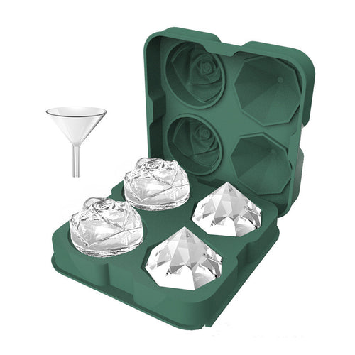 Lumora Crystal Rose ice molds - rose and diamond silicone ice tray with funnel