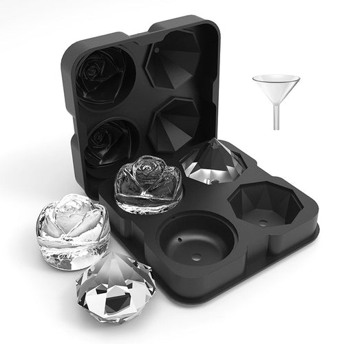 Lumora Crystal Rose ice molds - rose and diamond silicone ice tray with funnel